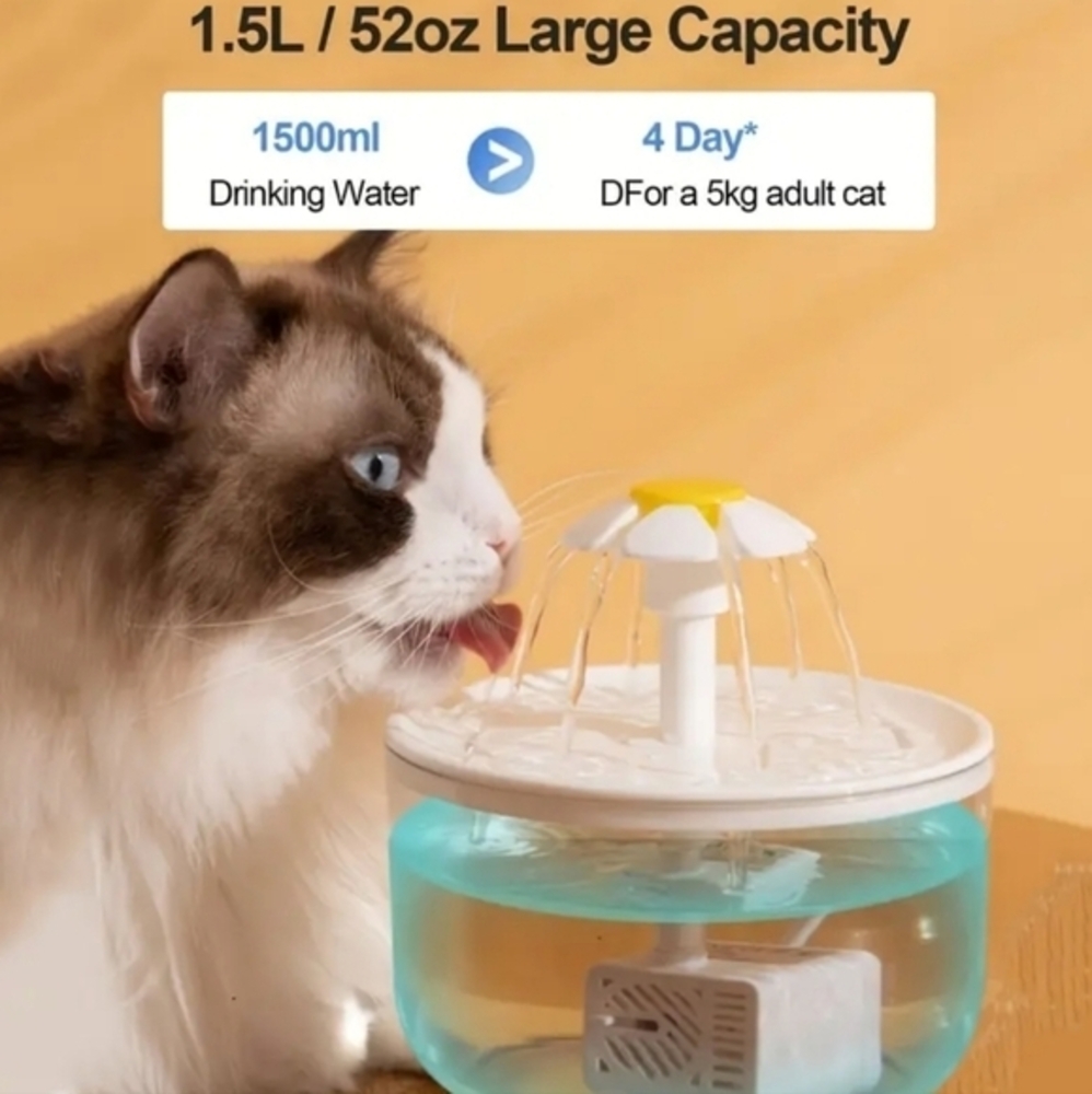 Transparent Pet‎ Water Fountain Automatic Cat & Dog Flower USB Powered Dispenser - Picture 4 of 14